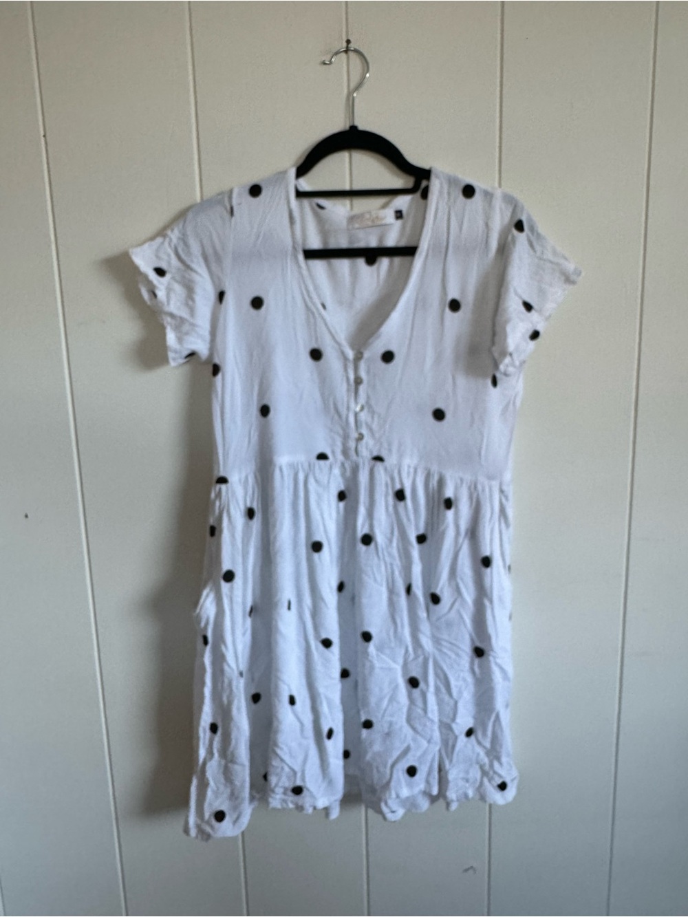 Ava Sky White Polka Dot V-Neck Short Sleeve Dress